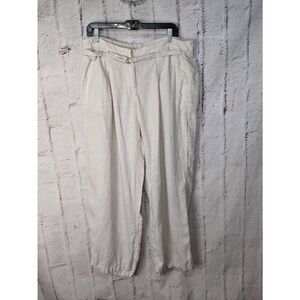 Wrap London Linen Trousers Womens Cream Ivory Cotton High Waist Belted Pants w P